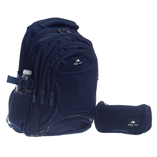 Ученическа раница с несесер Glossy Bird - Dark Blue