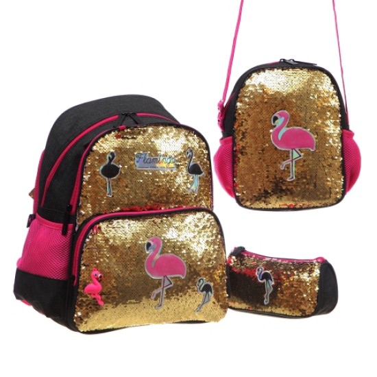 Ученическа раница Glossy Bird комплект с несесер, термо чанта и ключодържател