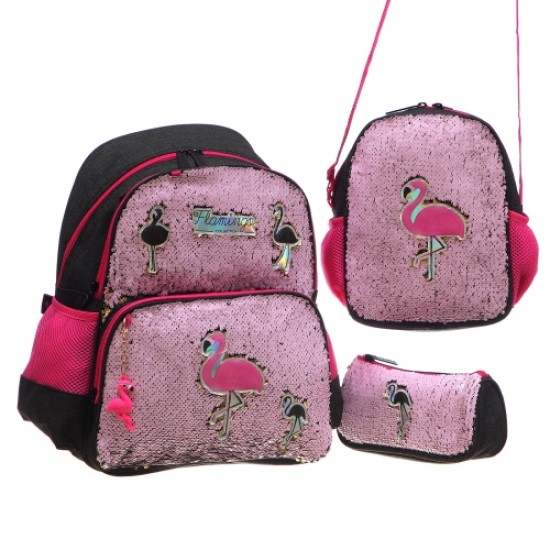 Ученическа раница Glossy Bird комплект с несесер, термо чанта и ключодържател