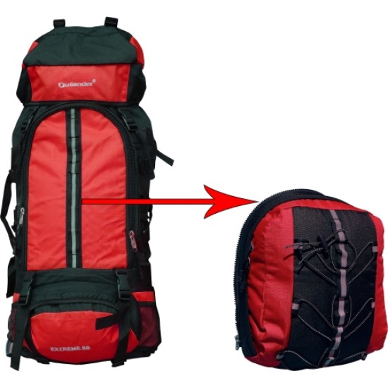 Туристическа раница Outlander 2в1, с отделяща се малка раница - Червена