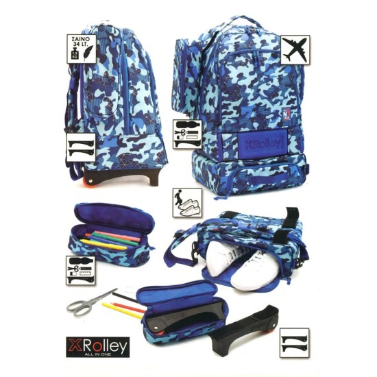 Auguri Preziosi Комплект ученическа раница на колела ЕксРолей + несесери